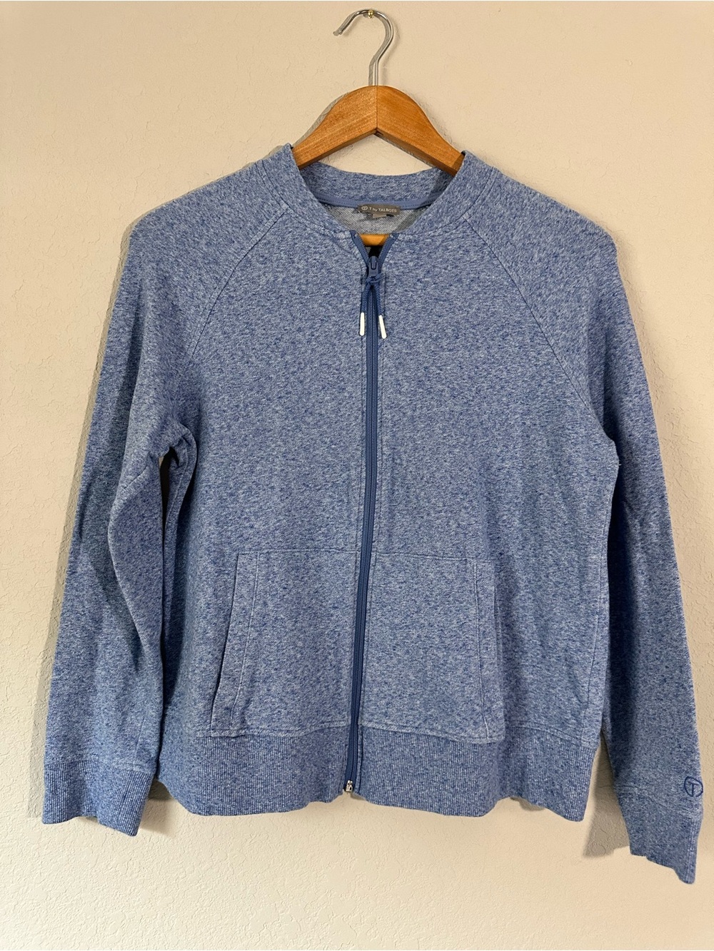 Talbots Heathered Light Blue Zip-Up Sweater Jacket